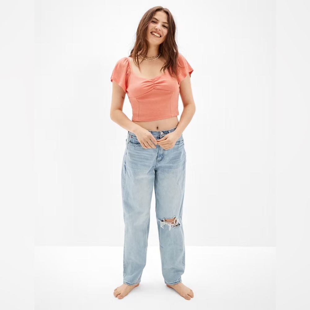 American Eagle AE Cinch-Front Flutter Sleeve Tee
